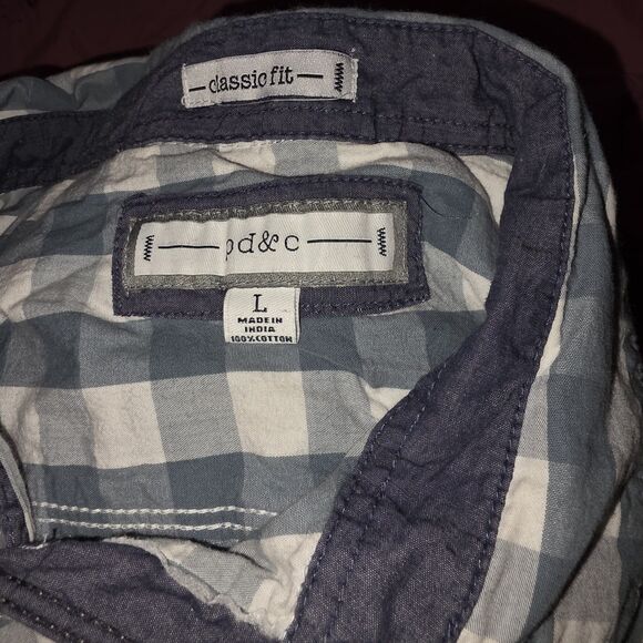 PDC Blue White Check Short Sleeve Button Shirt Mens Size Lg Paper Denim & Cloth - Picture 4 of 7